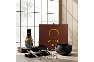 ZENSO Premium Matcha Whisk Set – 8 Piece Japanese Matcha Tea Ceremony Kit | Matcha Bowl, Purple Bamboo Whisk, Whisk Holder, S