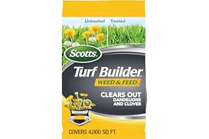 Scotts Turf Builder Weed and Feed5 - Weed Killer Plus Lawn Fertilizer, Lawn Weed Killer, Controls Dandelion and Clover, Grass Fertilizer for Up to 4,000 sq. ft., 11.32 lb.