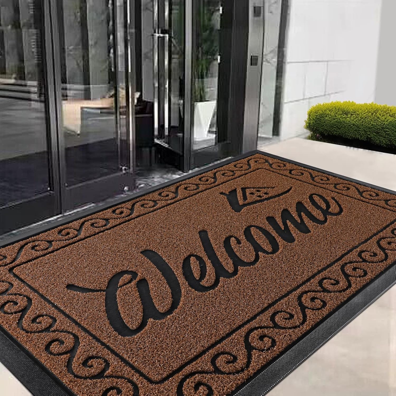 Yimobra Welcome Mat, Heavy Duty Sturdy Door Mats for Home Entrance Outdoor Indoor, Front Doormat for Outside Patio Floor Entry Porch Garage Office, Waterproof, Low Profile, 47 x 24, Maroon Image