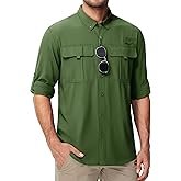 MAGCOMSEN Men's Sun Protection Fishing Shirts UPF 50+ UV Quick Dry Long Sleeve Button Down Shirts Safari Hiking Travel