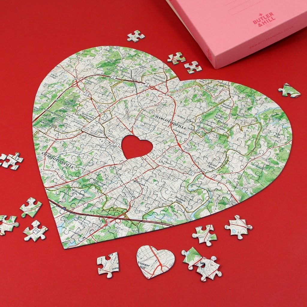 Heart Shaped Personalized Map Jigsaw Puzzle