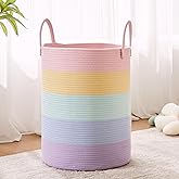 MOJOSCEND 15Dx20H inches Baby Girls Kids Hamper Rainbow Laundry Basket for Nursery Clothes Pastel Unicorn Woven Hamper in Playroom Bedroom Large Tall Blanket Basket
