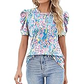 Ivicoer Puff Short Sleeve Shirt for Women Eyelet Tops Summer Crewneck Blouse Loose Fit S-XXL