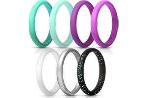 ThunderFit Stackable Silicone Wedding Rings for Women, Thin Rubber Engagement Bands 2.5mm Wide 1.8mm Thick - 1/2/3/4/5/7 Variety Multipack