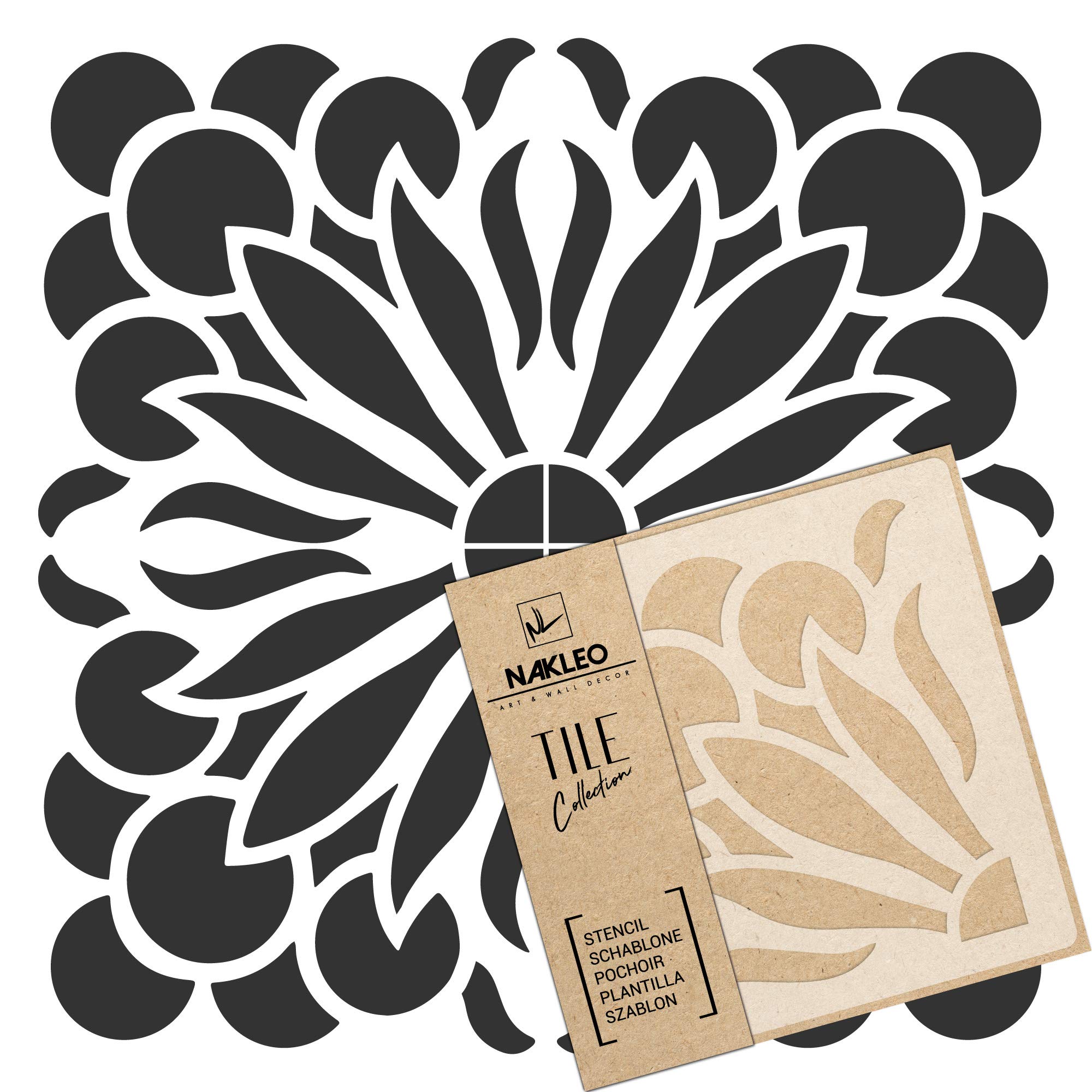 NAKLEO Tile Painting Stencil 10x10 cm, Palvo Spanish Moorish Flower Moroccan, Plastic Reusable Template, Home Decor Craft DIY, Floor Concrete Patio Wall - Terracotta