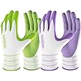COOLJOB 6 Pairs Gardening Gloves for Women Ladies, Breathable Rubber Coated for Yard Garden, Outdoor Indoor Protective Work, Medium Size, Lavender Purple & Apple Green