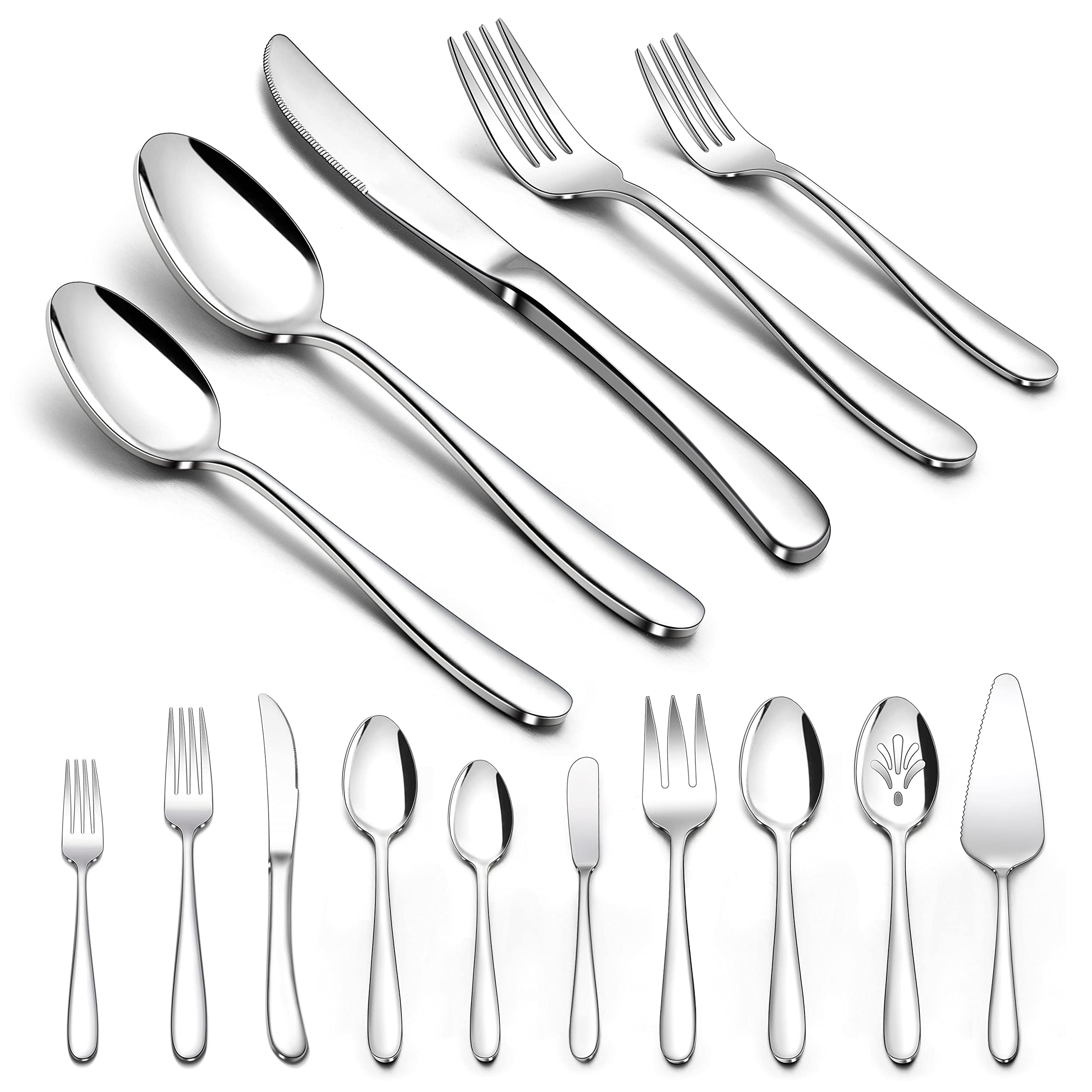 Photo 1 of Herogo Heavy Duty Silverware Set with Serving Utensils, 45-Piece Stainless Steel Heavy Weight Modern Flatware Set for 8, Fancy Cutlery for Home Wedding, Dishwasher Safe, Mirror Finished