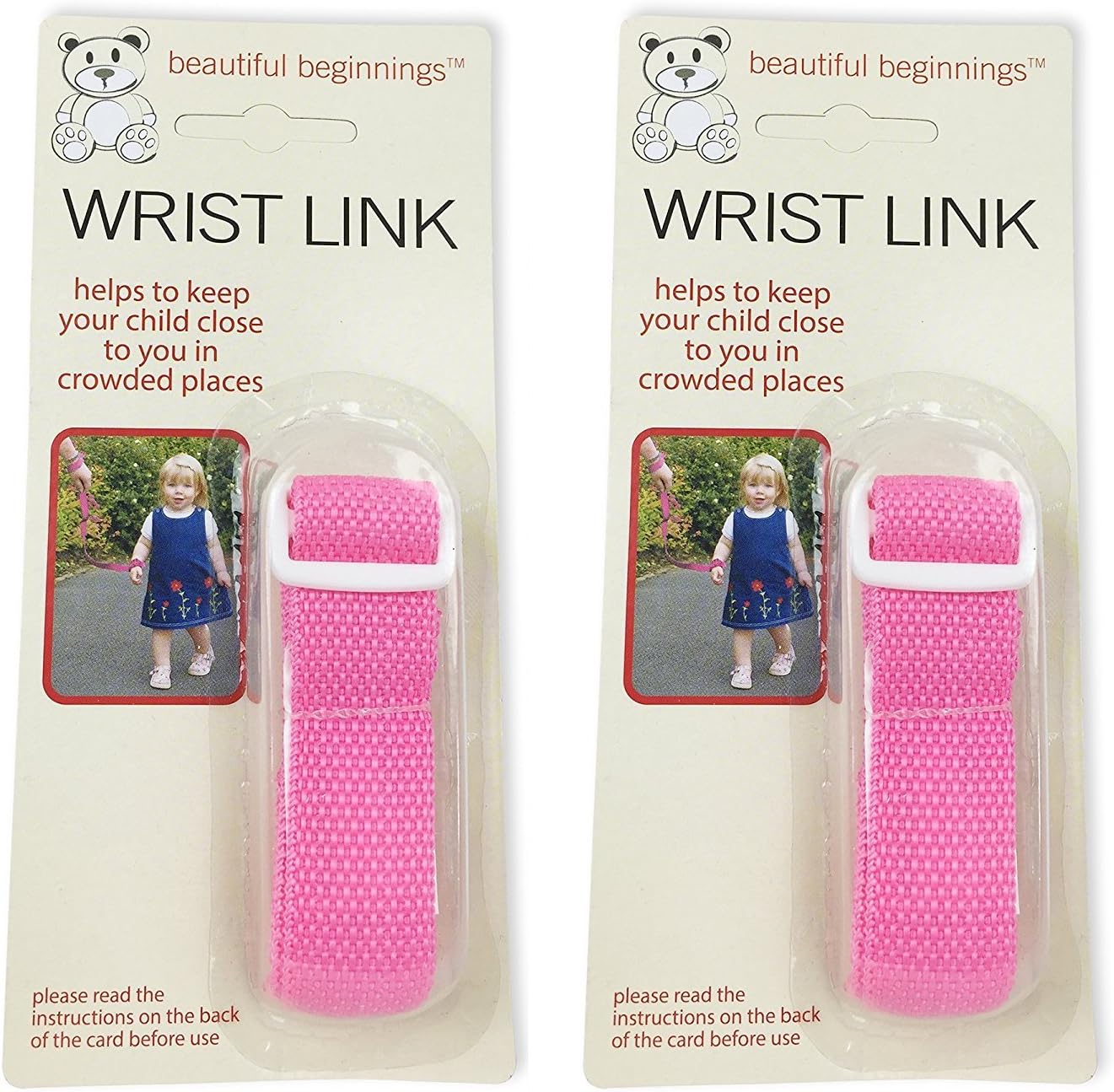A set of 2 Beautiful Beginnings Adjustable Child Wrist Link,Child Restrain and Safety Pink