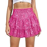 MIYIEONZ Women Sequin Skirt Sparkly Cute High Waist Ruffle Flowy Shiny Glitter Mini Short Skirts Night Out Club Party