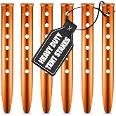 6 Pack Sand Stakes for Tents and Beach, 12.6 in Aluminum U-Shaped | Rust-Resistant and High-Visibility Orange | Heavy Duty Grip on Soft Ground for Camping, Canopies, Backyard and Summer Trips