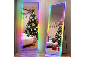 LVSOMT 63 X 22 Full Length Mirror with Lights, RGB Large Wall Mirror Full Length, Standing Full Body Dressing Mirror Wall Mounted Mirrors for Bedroom Living Room Cloakroom, White