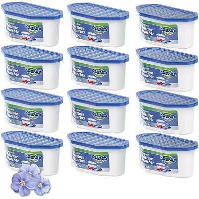 Ksend Moisture Absorbers, 12 Pack, Compact Dehumidifier for Closet, Efficient Humidity Absorber Boxes, Moisture Absorber for Closet, Odor Eliminator with Linen Fragrance, Dutch Blue, 6.4oz, 300ml