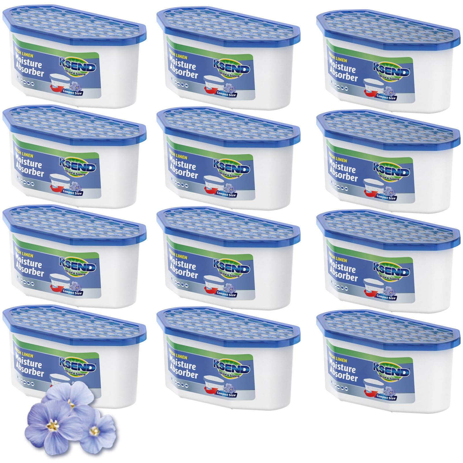 Ksend Moisture Absorbers, 12 Pack, Compact Dehumidifier for Closet, Efficient Humidity Absorber Boxes, Moisture Absorber for Closet, Odor Eliminator with Linen Fragrance, Dutch Blue, 6.4oz, 300ml Image