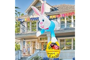 GUDELAK 8FT Climbing Easter Inflatables Outdoor Decorations Blue Inflatable Bunny Eggs Decor with LED, Easter Blow Ups for Outside Roof Yard Shop