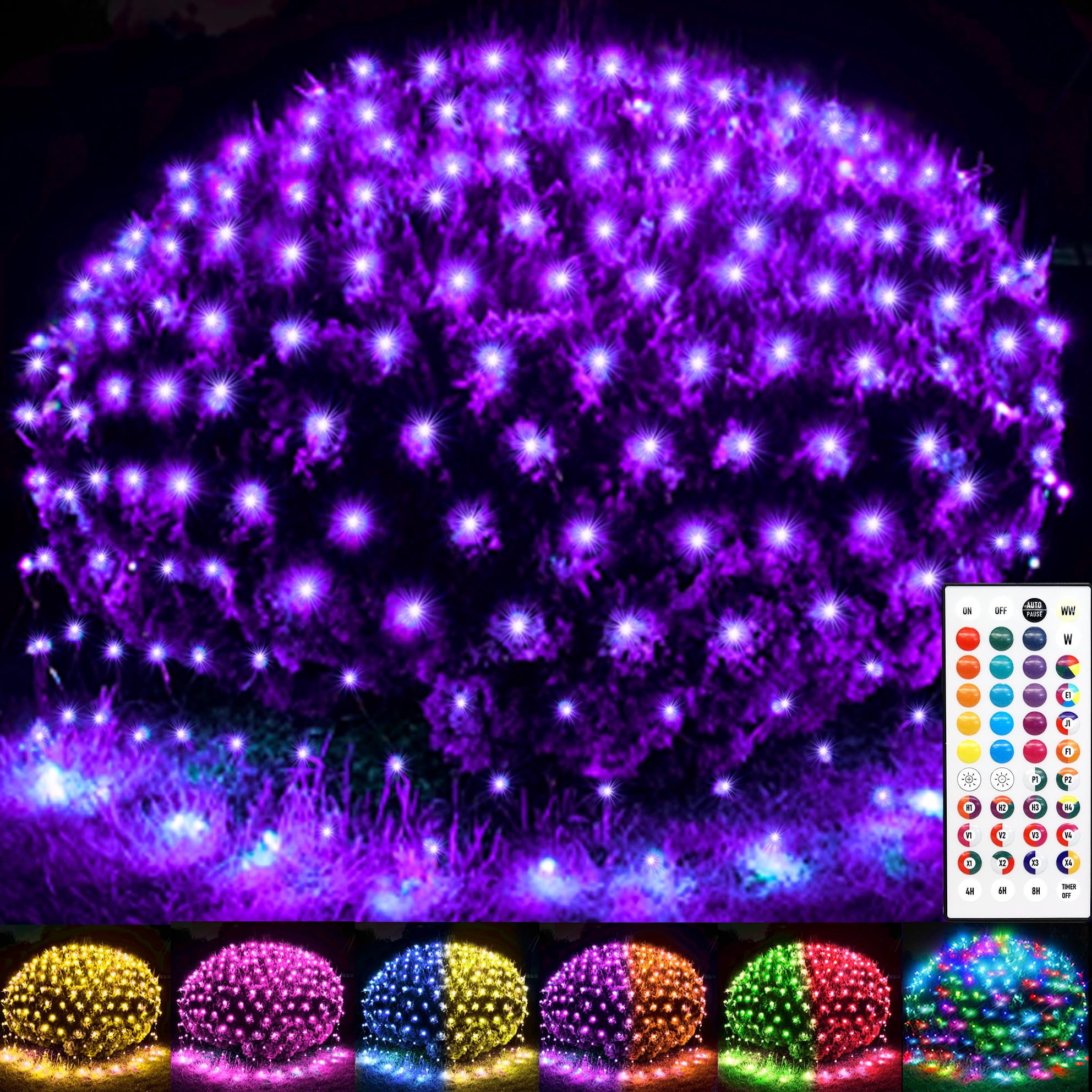 Photo 1 of OYCBUZO 14.8ft x 5ft Christmas Net Lights, 240LED 35 Colors Changing Outdoor Christmas Mesh String Lights, Multicolor Green Blue Waterproof Connectable for Halloween Xmas Tree Bushes Holiday Party