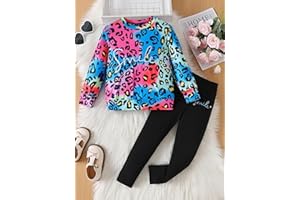 Little kids Girls Long Sleeve Shirts Jogger Pant Set Vibrant Leopard Stretchy Smooth Outfits Girls Clothing 2Pcs