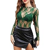Avidlove Women's Mesh Top Long Sleeve Mock Neck Sheer Blouse See Through Floral Lace Tops