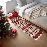 Artoid Mode Stripe Bear Tree Christmas Runner Rug, Winter Home Decor Low-Profile Non-Slip Washable Carpet Runner for Hallways Kitchen Laundry Bedroom Bathroom 2x6 Feet