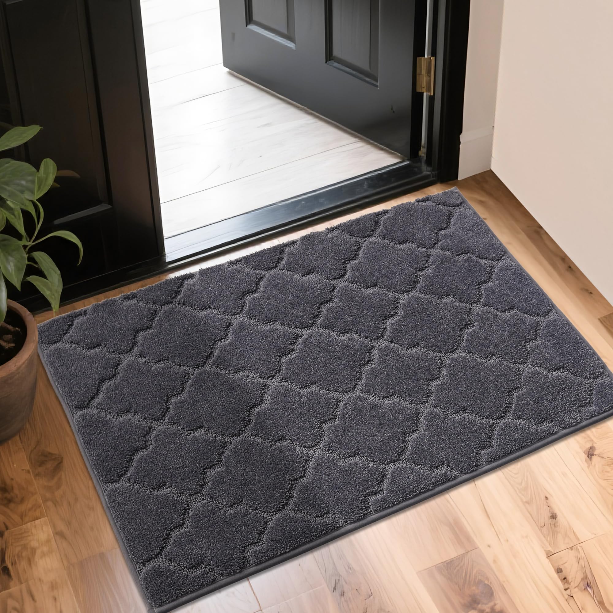 Photo 1 of COSY HOMEER Door Mat Non-Slip Entryway Mats for Indoor Use, Absorbent Doormat for Front Door, Washable Low Profile Entrance Mat,24"x36",Dark Grey