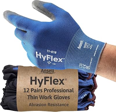 Ansell HyFlex 11-618 Mechanics Gloves 18G PU Coated Blue L 12 Pairs