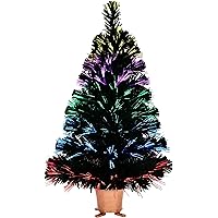 YUETJIN 32 inch Green 5-Layer LightShow Small Fiber Optic Christmas Tabletop Tree with Gold Pot and Adaptor
