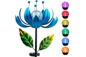 XPSCOCO Solar Wind Spinner, 38 Inch Metal Stake Yard Spinners,Solar Powered Multi-Color LED Glass Ball with Kinetic Wind Sculpture Spinner Windmills for Yard