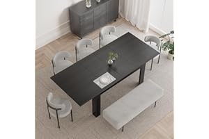 PatioPerk Extendable Dining Room Table for 6-10 Person, Plank and Beam Farmhouse Large Rectangular Kitchen Tables for Living Meeting Room (Black)