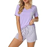 Invug Women Nightwear Short Sleeve Shirt and Shorts Pajama Set V Neck Sleepwear