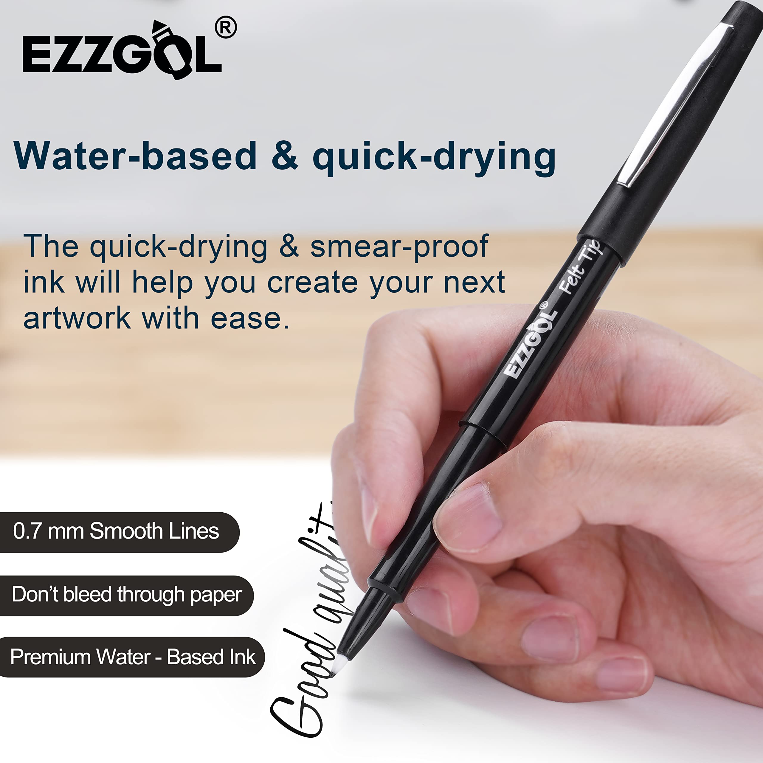 Black Felt Tip Pens, 30 Pack, 0.7mm Premium Medium Fine Point, Felt Tip Markers For Writing, Journal, Planner Coloring, Note Taking, Drawing, Art, School