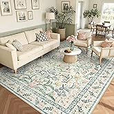 Wonnitar Boho Washable Rug 8x10, Large Area Rug for Living Room, Soft Floral Carpet for Bedroom Non Slip, 8 x 10 Indoor Beige Carpets for Nursery Dining Room Apartment Office Decor