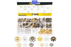 Mardatt 2100PCS 12 Styles Metal Bead Caps Assortment Set, 7/9/10/14mm Hollow Flower Spacer Bead End Caps Jewelry Finding Making Supplies for DIY Earring Pendant (Bronze/Gold/Silver)