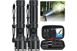 BANRAL Rechargeable Magnetic Flashlights 100,000 High Lumens, Super Bright LED Powerful Flashlight 8 Modes with COB Work Light, Waterproof Handheld Flash Light for Camping (2 Pack with Leather Box, Black)