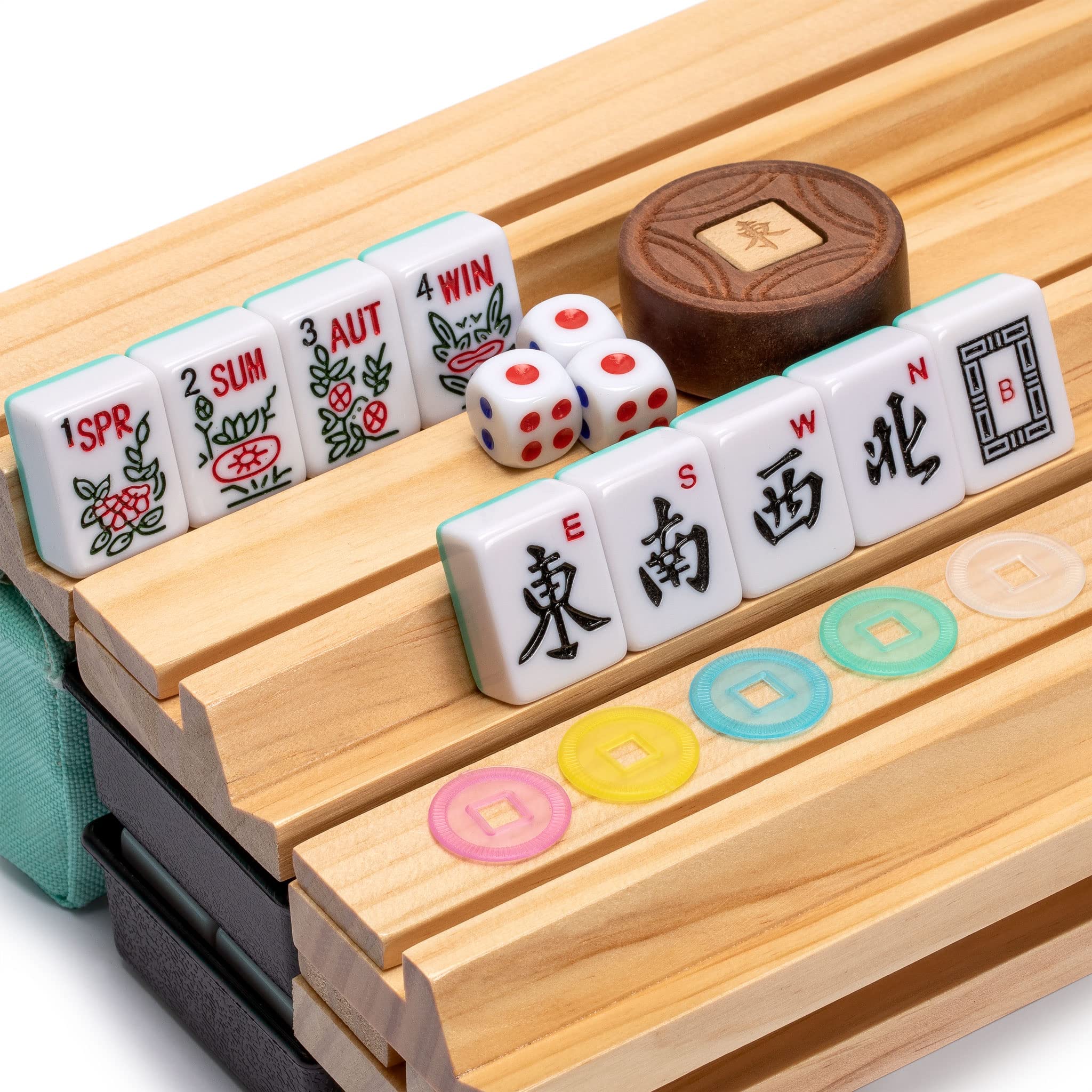 Yellow Mountain Imports American Mahjong Set, Pepper with Soft Case, Racks with Pushers, Wright Patterson Betting Coins, Dice, & Wind Indicator