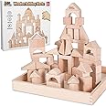 iPlay, iLearn Kid Wooden Building Block Set, Toddler Natural Wood Block Montessori Learning Toy, Large Hardwood Stacking Brick Castle Unit, Preschool Classroom Gift 2 3 4 5 6 8 Year Old Boy Girl Child