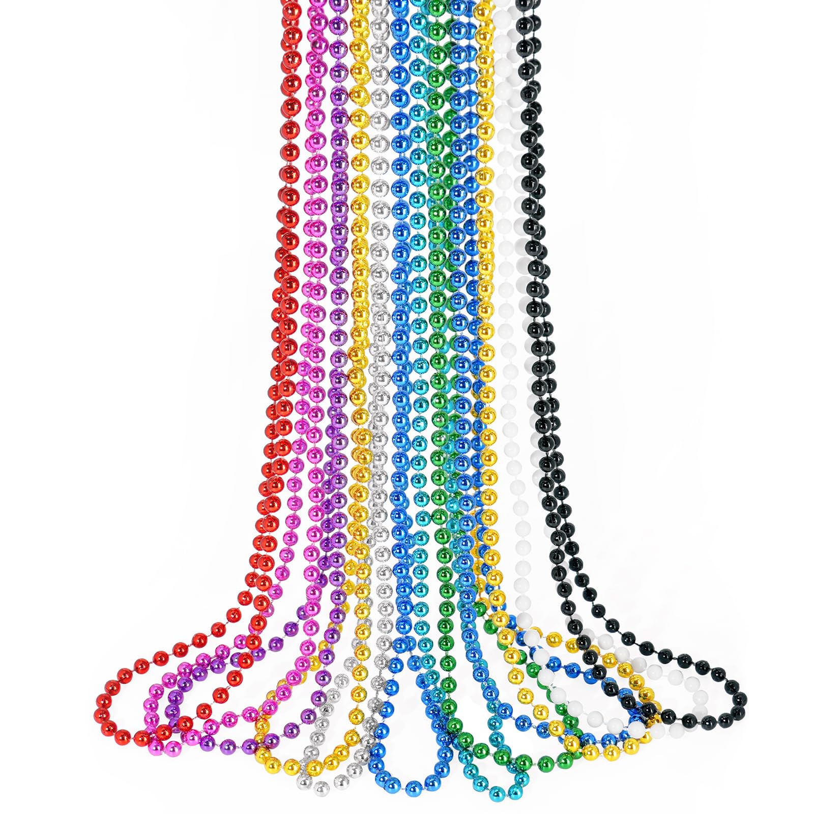 Photo 1 of SHAOQINLIN 12 PCS Mardi Gras Beads, 10 Colors 33 Inch Colorful Bead Necklaces Bulk Party Beads Necklace Round Beaded Necklaces for Mardi Gras, St. Patrick's Day, Christmas, Carnival Party Favor