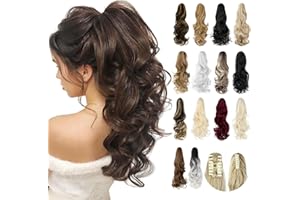 Felendy Ponytail Extension, 18" Claw Clip in Ponytail Extensions Curly Wavy Ponytail Hair Extension Jaw Clip on Long Pony Tai