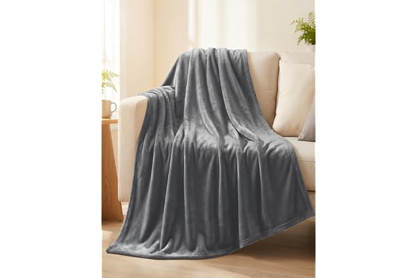Fleece Throw Blanket – Grey Flannel Blanket 50x60 – Lightweight & Soft Couch Blanket for Sofa, Bed or Travel – Cozy All Seaso
