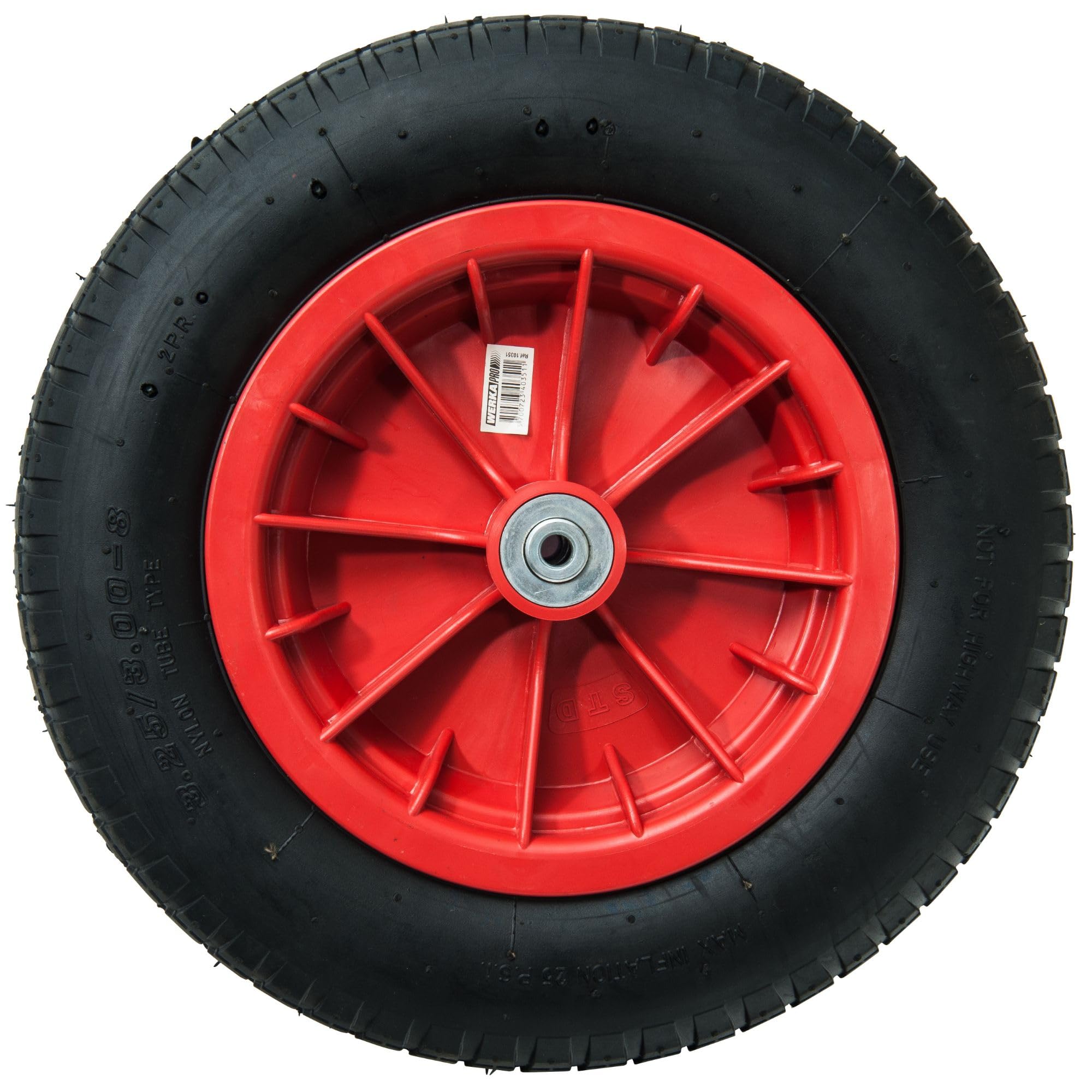 WERKA PRO - 10351 - Inflatable wheel 13" - Plastic rim - D: 330 x 85 - Bore 10 mm - Hub 74 mm - Ideal for hand truck, trolley