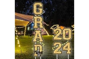 NUTTYBASH Graduation Yard Signs Class of 2024, 6PCS Gold Graduation Party Yard Signs with LED Light Congrats Grad Class of 2024, Outdoor Lawn Decor Sign for Grad Party Decor Supplies