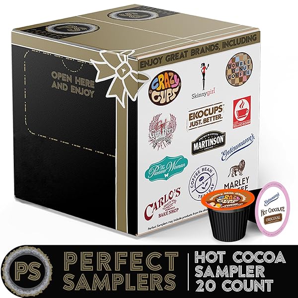 PERFECT SAMPLERS HOT CHOCOLATE PODS VARIETY PACK SAMPLER, HOT COCOA SINGLE SERVE CUPS FOR KEURIG K CUP BREWERS, 20 COUNT
