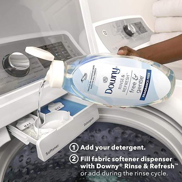 DOWNY RINSE & REFRESH FREE & GENTLE LAUNDRY ODOR REMOVER AND FABRIC SOFTENER, FRAGRANCE FREE, 48 FL OZ, NO DYES OR HEAVY PERFUMES