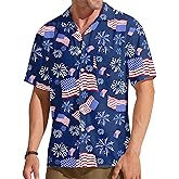ELDPS American Flag Hawaiian Shirt Men: 4th of July T Shirt Patriotic Shirt Summer Beach Button Down Tops