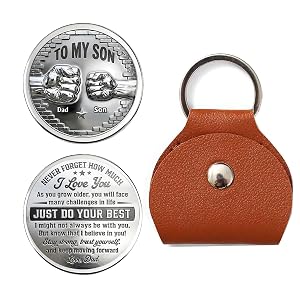 To My Son Pocket Hug Coin from Dad, Never Forget How Much I Love You Just Do Your Best Keychain with Leather Pocket