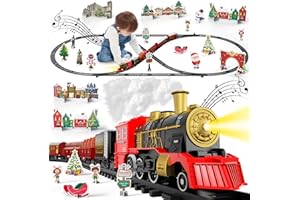 Lucky Doug Train Set Toys for Kids, Christmas Train Sets Toys for Kids W/Smokes, Light & Sound Include 6 Car and 28 Tracks, Christmas Train Set Toys Birthday Gifts for 3 4 5 6 Year Old Boys Girls