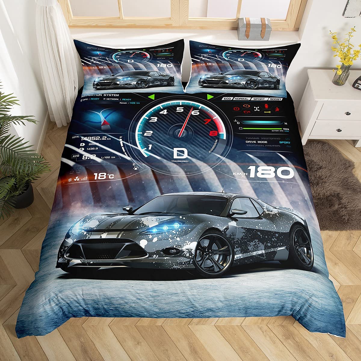 Loussiesd Kids Boys Race Car Duvet Cover Set - Extreme Sports Automobile Bedding & Linen Microfiber Modern Bedding & Linen Bedclothes Single Size