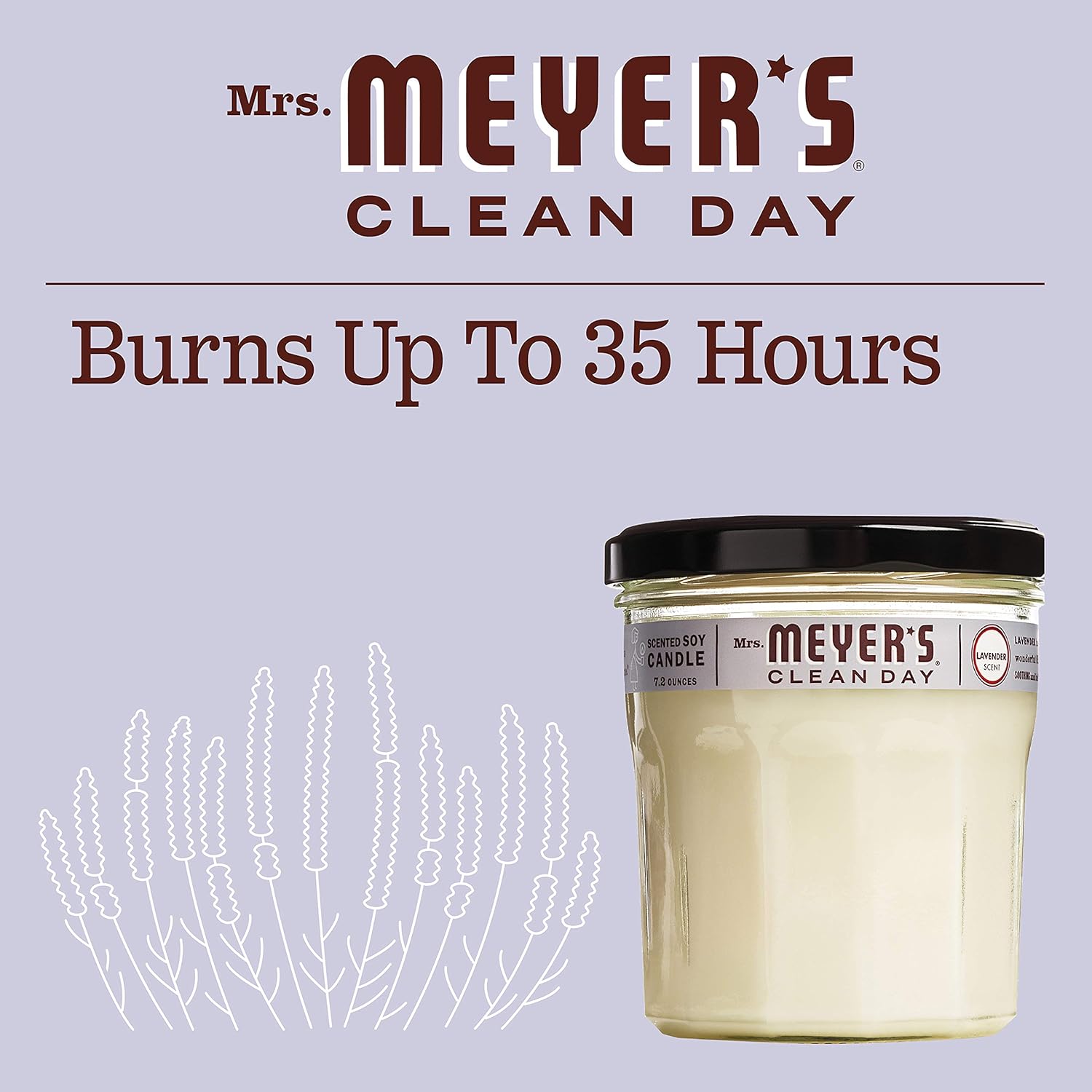 Mrs. Meyer's Clean Day Scented Soy Aromatherapy Candle, 35 Hour Burn Time, Made with Soy Wax, Lavender, 7.2 oz- Pack of 2: Health & Personal Care