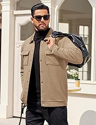 COOFANDY Shacket Mens Long Sleeve Quilted Shirt