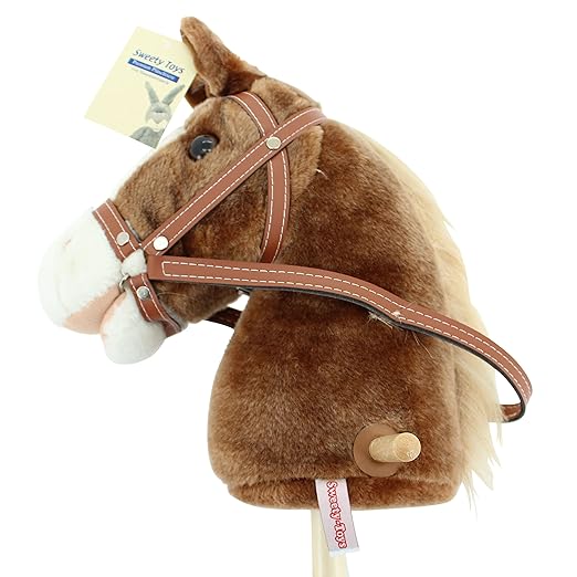 SweetyToys Cavallo su bastone, marrone con criniera chiara; premendo