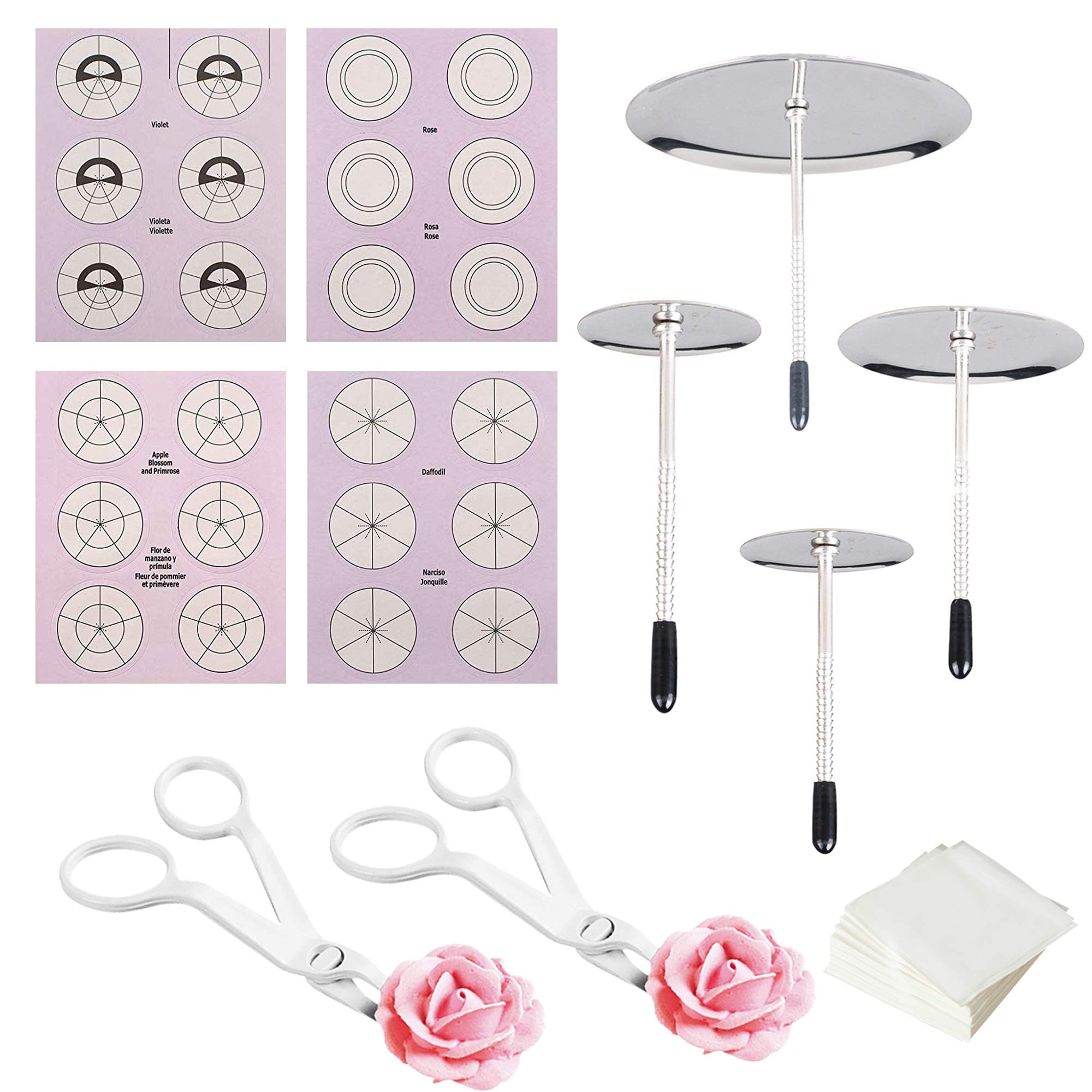 Woohome 8 PCS Cake Decorating Supplies - 4 Size Flower Nails, 2 Lifters, Scale Sticker and Lifter Paper for Icing Decoration