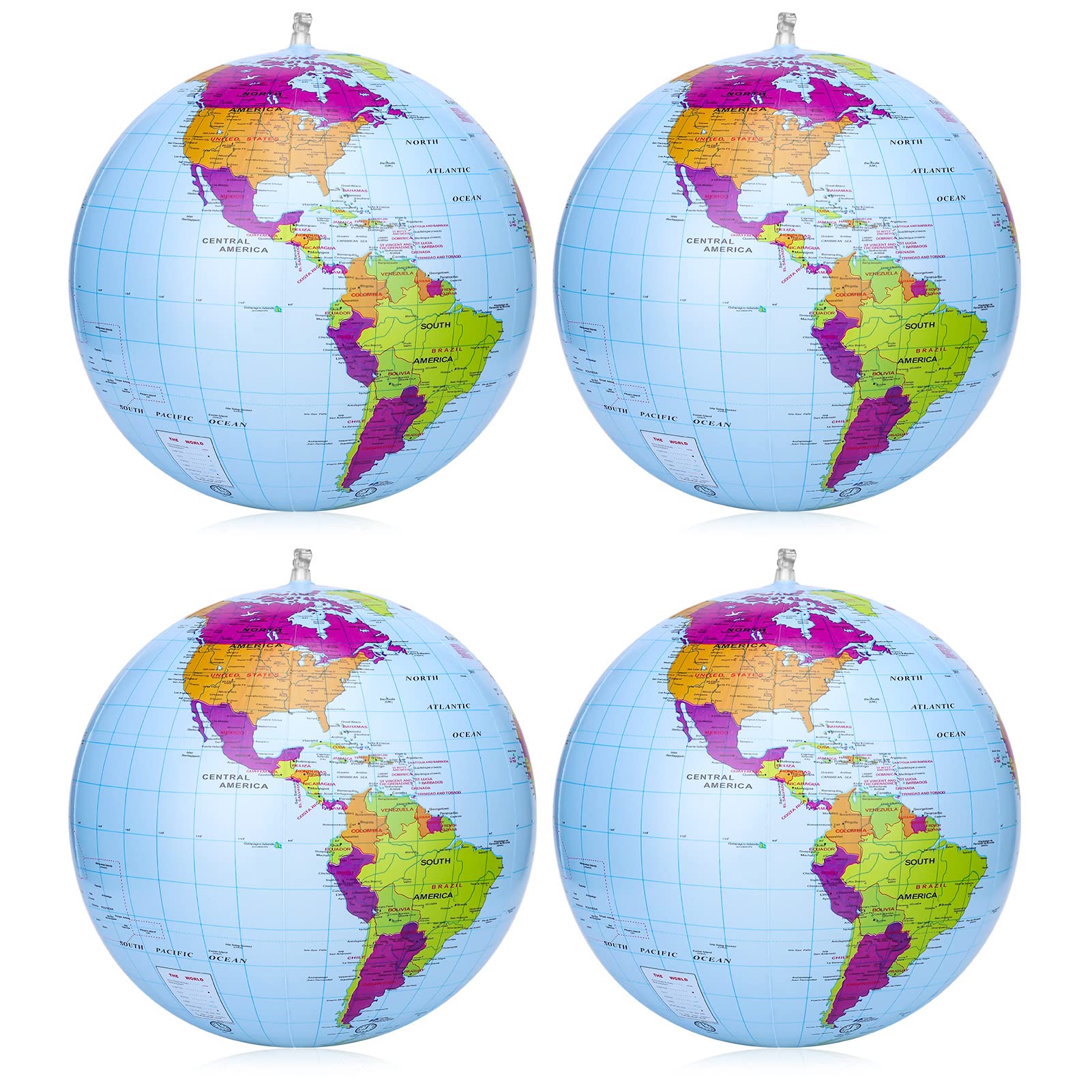 RosewineC 4 Packs Inflatable Global World Globe 38cm,Explore The World,Educational Geographic for School,Play and Educational Games